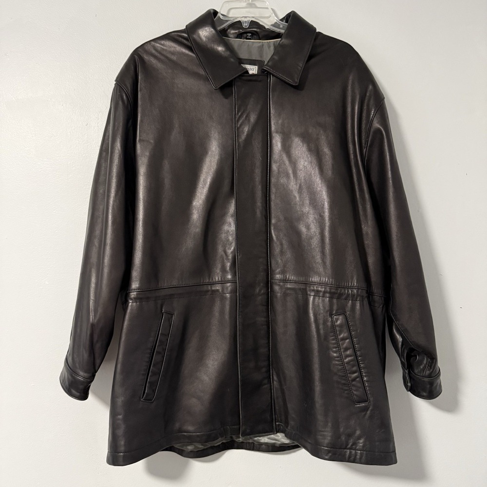 Rochester Mens Black Lambskin Leather Full Zip Jacket Size 2X Pockets Drawstring
